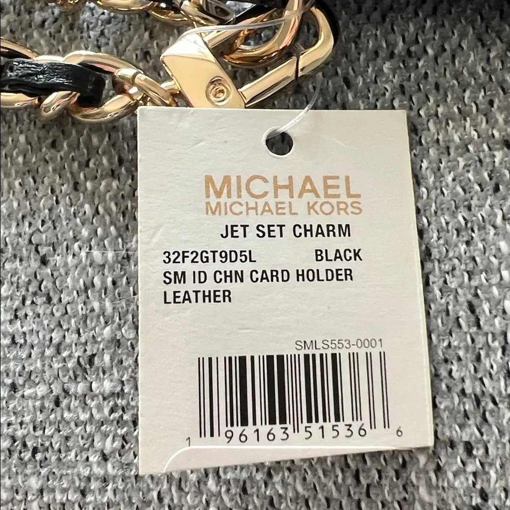 Michael Kors Black and Gold Card Holder Jet Set Charm Leather or wristlet NWT